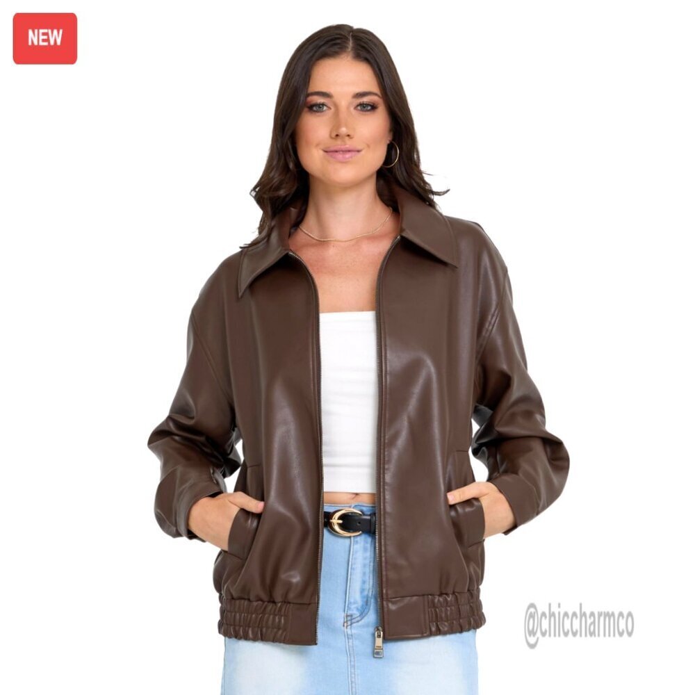 Faux Leather Oversized Bomber Jacket Plus Size Motorcycle Style